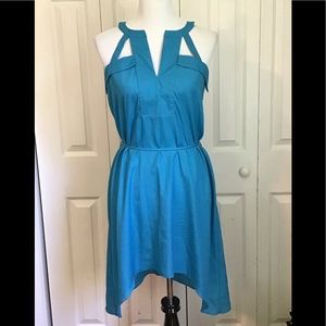 Wish Blue Halter Front Cutout Dress size S Satiny Look